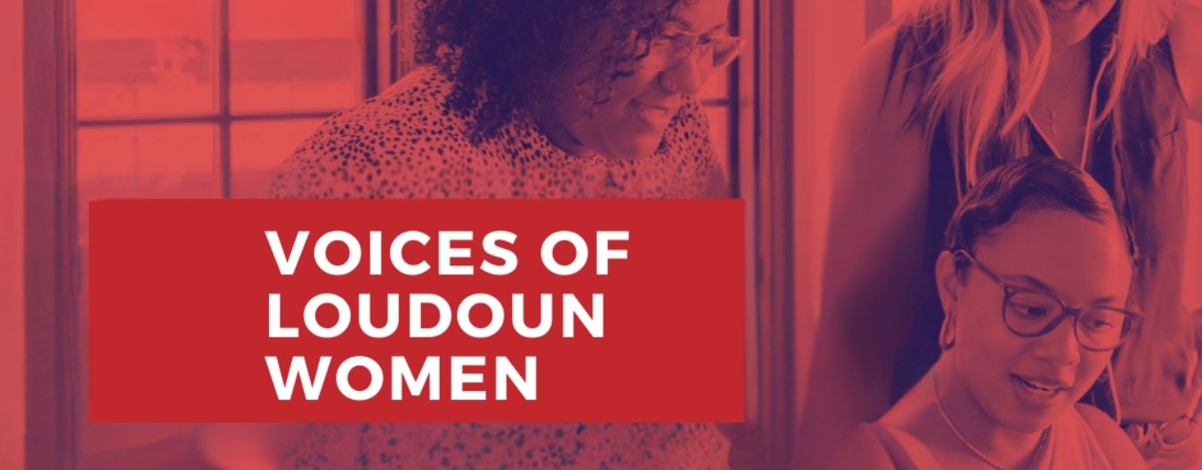 A post with the text "Voices of Loudoun Women" with an image of the women collaborating.